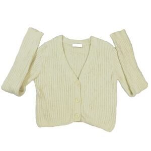 Bershka XS Beige Lemon Shaggy Knit Cropped Cardigan V-Neck Button Long Sleeves